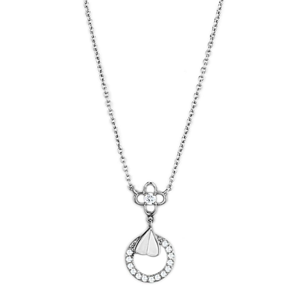 JCE419 Rhodium Brass Necklace with AAA Grade CZ  in Clear