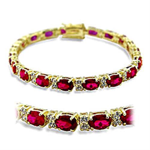 JCE5505 Gold Brass Bracelet with Synthetic Garnet in Ruby