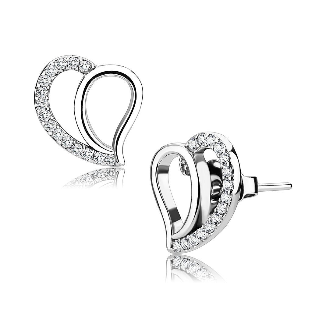 JCE076 High polished (no plating) Stainless Steel Earrings with AAA Grade CZ  in Clear