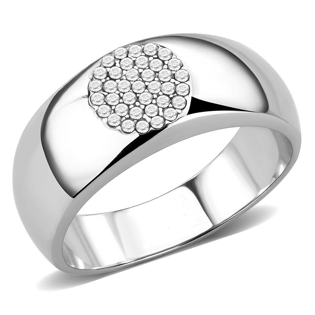JCE367 High polished (no plating) Stainless Steel Ring with AAA Grade CZ  in Clear