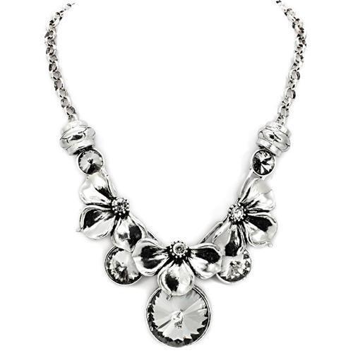 JCE1872 Antique Silver White Metal Necklace with Top Grade Crystal  in Jet