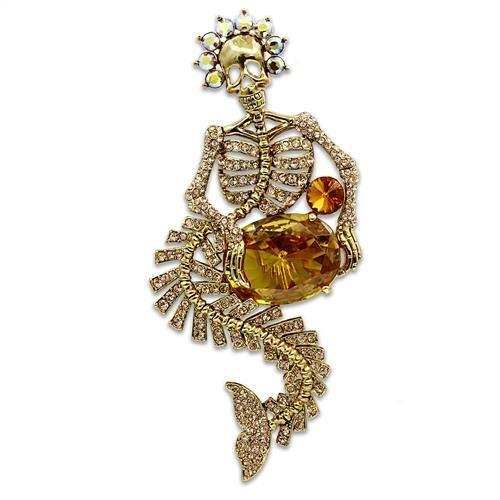 JCE2411 Gold White Metal Brooches with AAA Grade CZ  in Topaz
