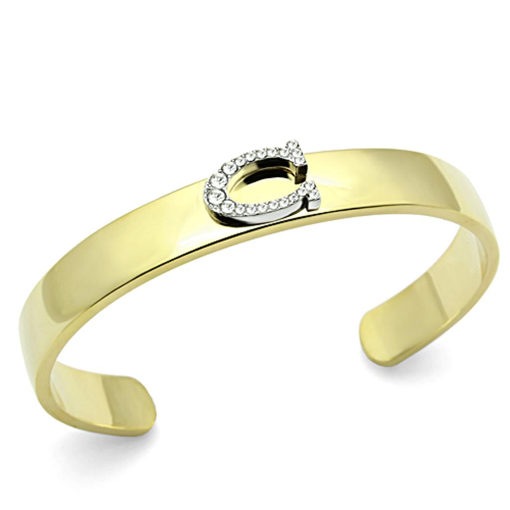 JCE2572 Gold+Rhodium White Metal Bangle with Top Grade Crystal  in Clear