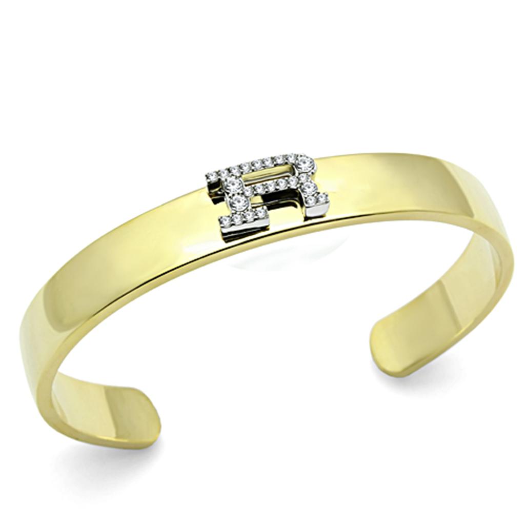 JCE2587 Gold+Rhodium White Metal Bangle with Top Grade Crystal  in Clear