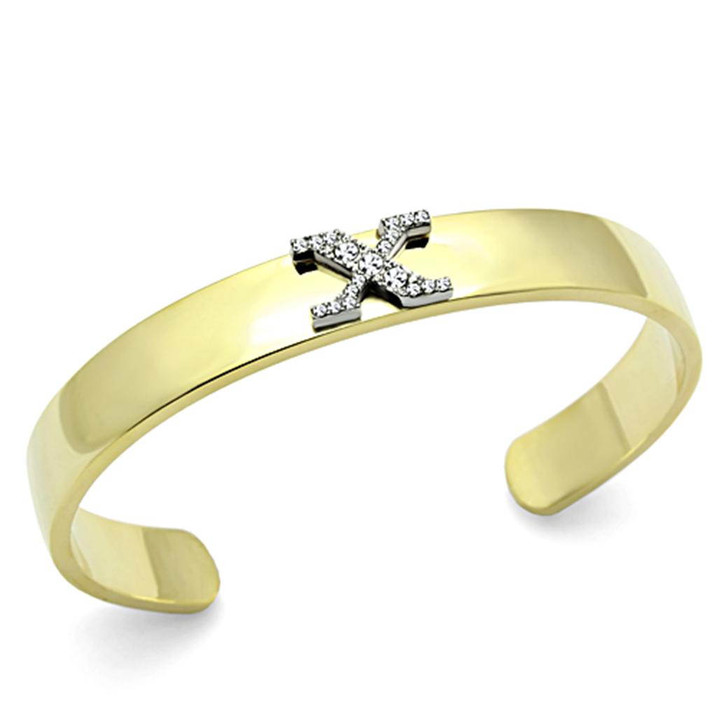 JCE2593 Gold+Rhodium White Metal Bangle with Top Grade Crystal  in Clear