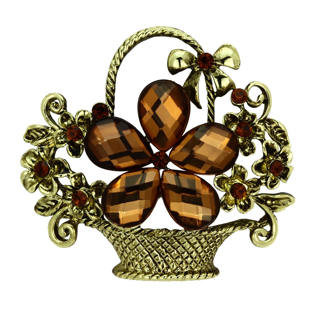 JCE2760 Antique Copper White Metal Brooches with Synthetic Acrylic in Smoked Quartz