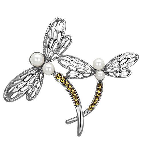 JCE2836 Imitation Rhodium White Metal Brooches with Synthetic Pearl in White