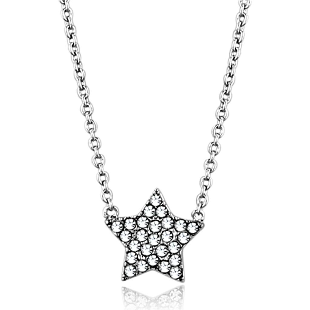 JCE3225 Rhodium Brass Necklace with Top Grade Crystal  in Clear