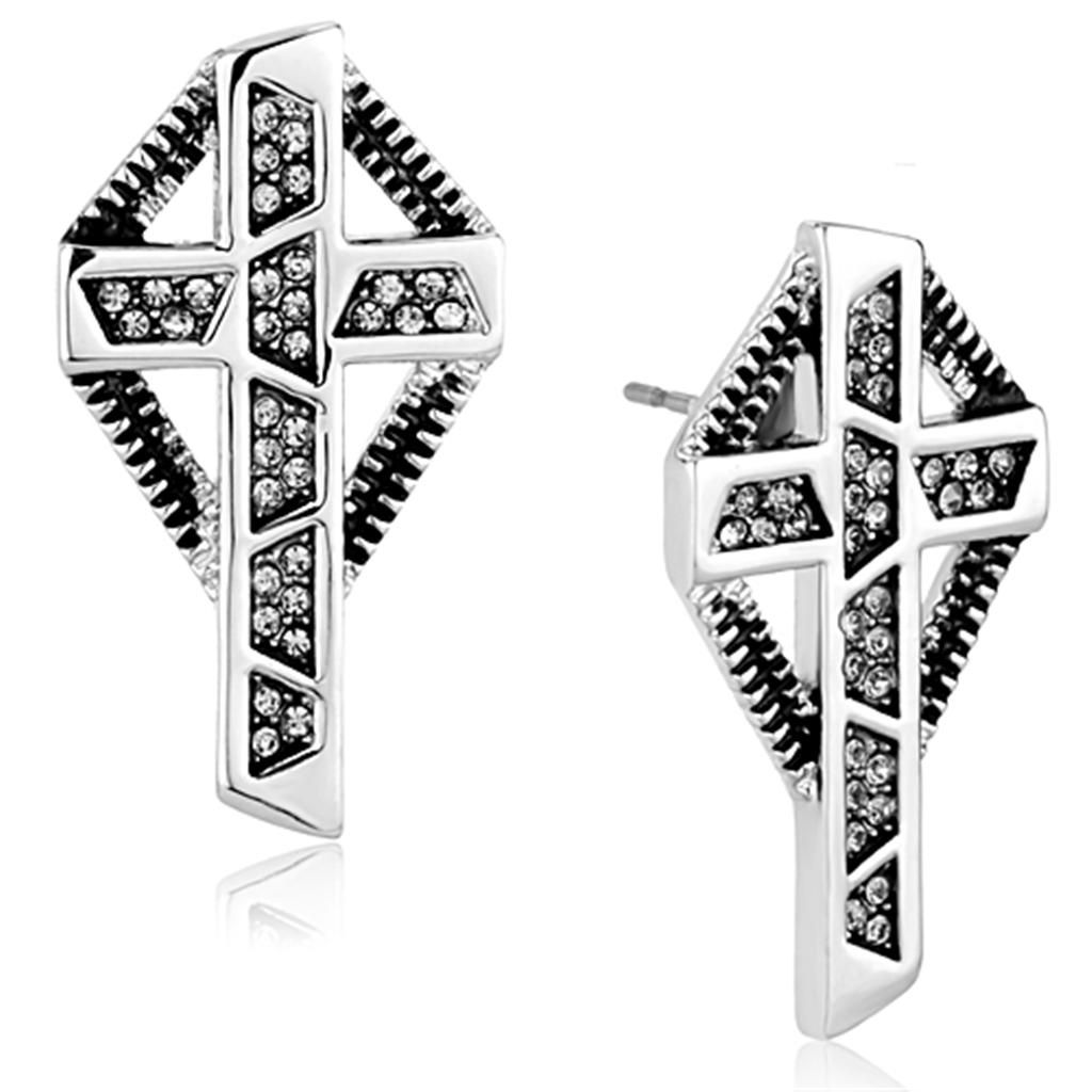 JCE3282 Rhodium Brass Earrings with Top Grade Crystal  in Black Diamond