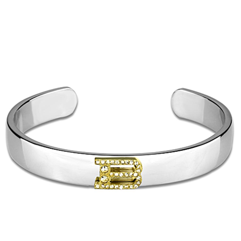JCE3612 Reverse Two-Tone White Metal Bangle with Top Grade Crystal  in Clear