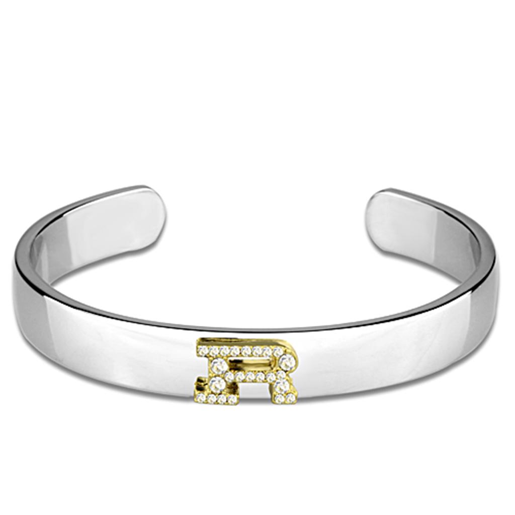 JCE3628 Reverse Two-Tone White Metal Bangle with Top Grade Crystal  in Clear