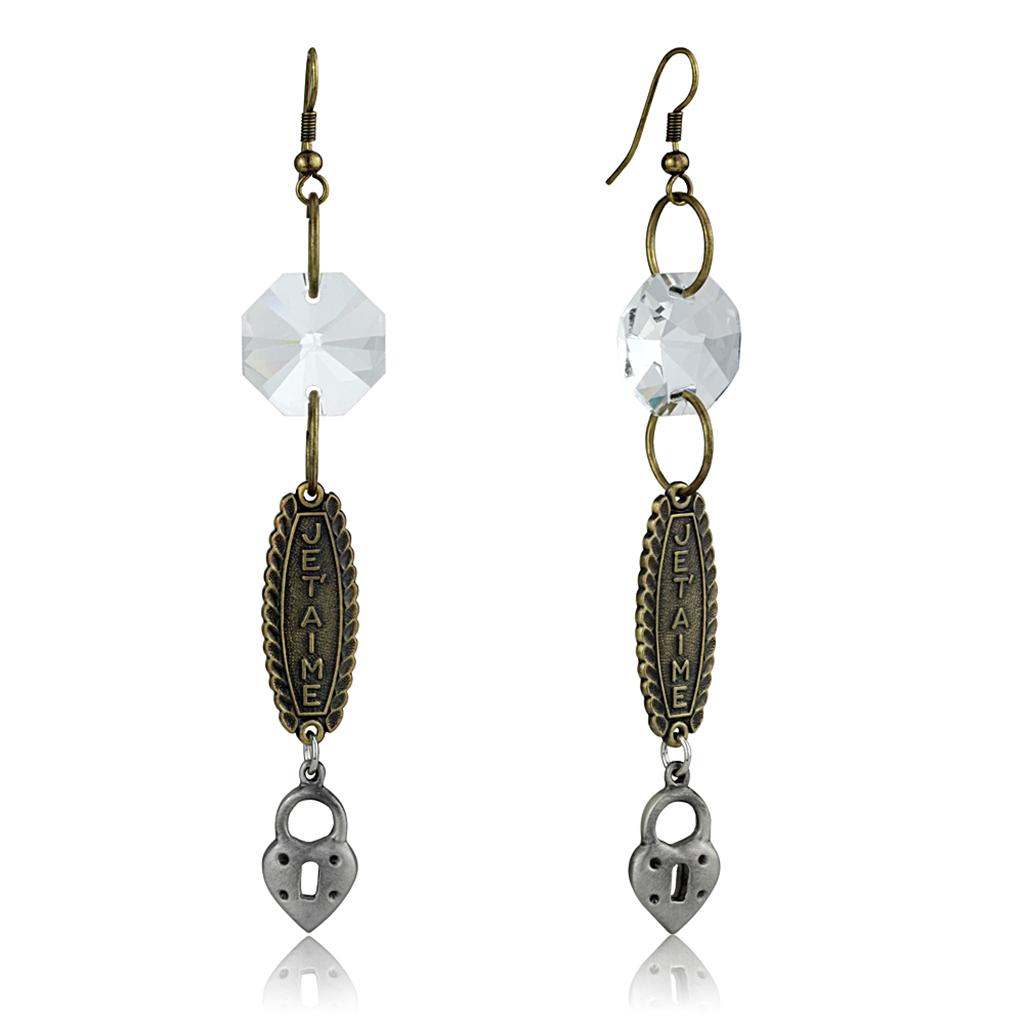JCE3801 Gold+Antique Silver White Metal Earrings with Synthetic Synthetic Glass in Clear