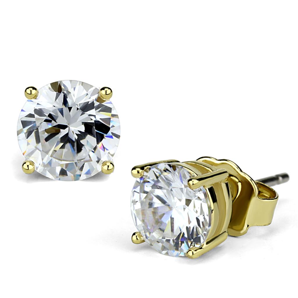JCE3957 Gold Brass Earrings with AAA Grade CZ  in Clear