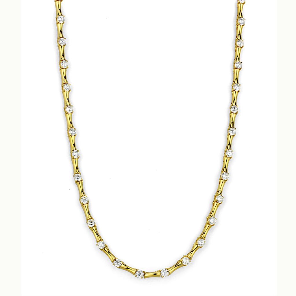 JCE4123 Gold Brass Necklace with AAA Grade CZ  in Clear