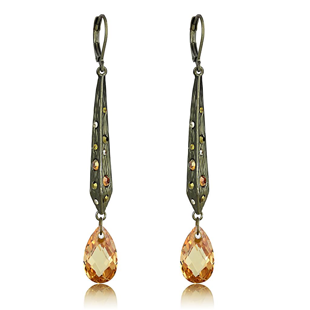 JCE4189 Antique Copper Brass Earrings with Top Grade Crystal  in Champagne