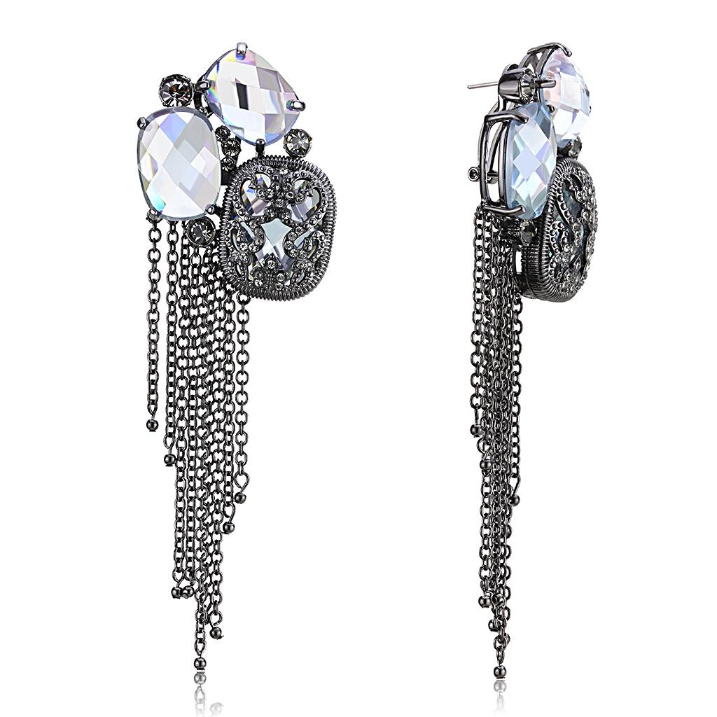JCE4191 TIN Cobalt Black Brass Earrings with AAA Grade CZ  in Clear