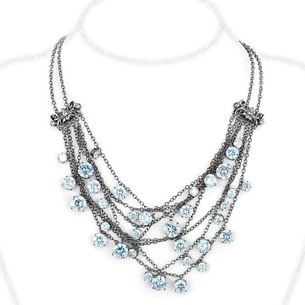 JCE4217 TIN Cobalt Black Brass Necklace with AAA Grade CZ  in Clear