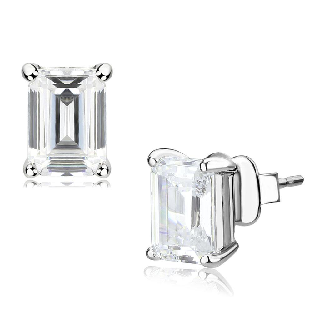 JCE4633 Rhodium Brass Earrings with Cubic  in Clear