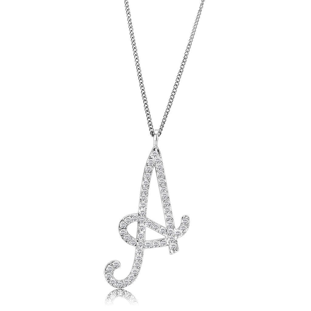 JCE4707 Silver Brass Chain Pendant with Top Grade Crystal  in Clear