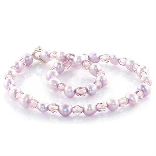 JCE767 Stone Anklet with Synthetic Pearl in Light Amethyst