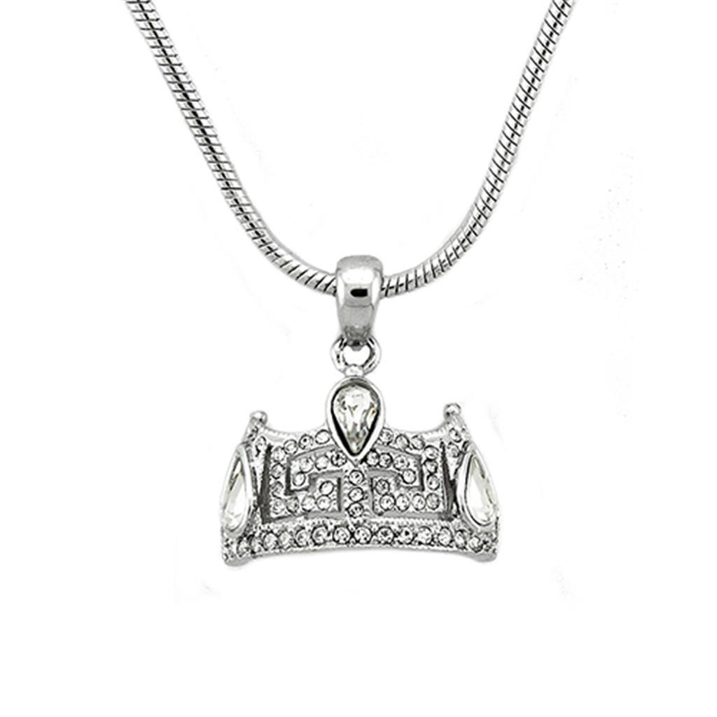 JCEA1353 Rhodium Brass Chain Pendant with Top Grade Crystal  in Clear