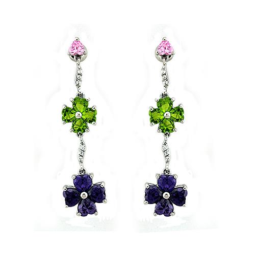JCEAS1327 Rhodium 925 Sterling Silver Earrings with AAA Grade CZ  in Multi Color-Default Title