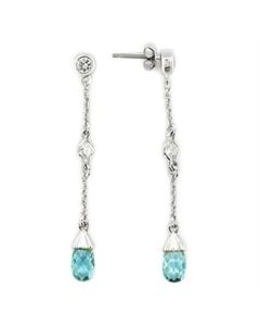 JCES001 Rhodium 925 Sterling Silver Earrings with Genuine Stone  in London Blue
