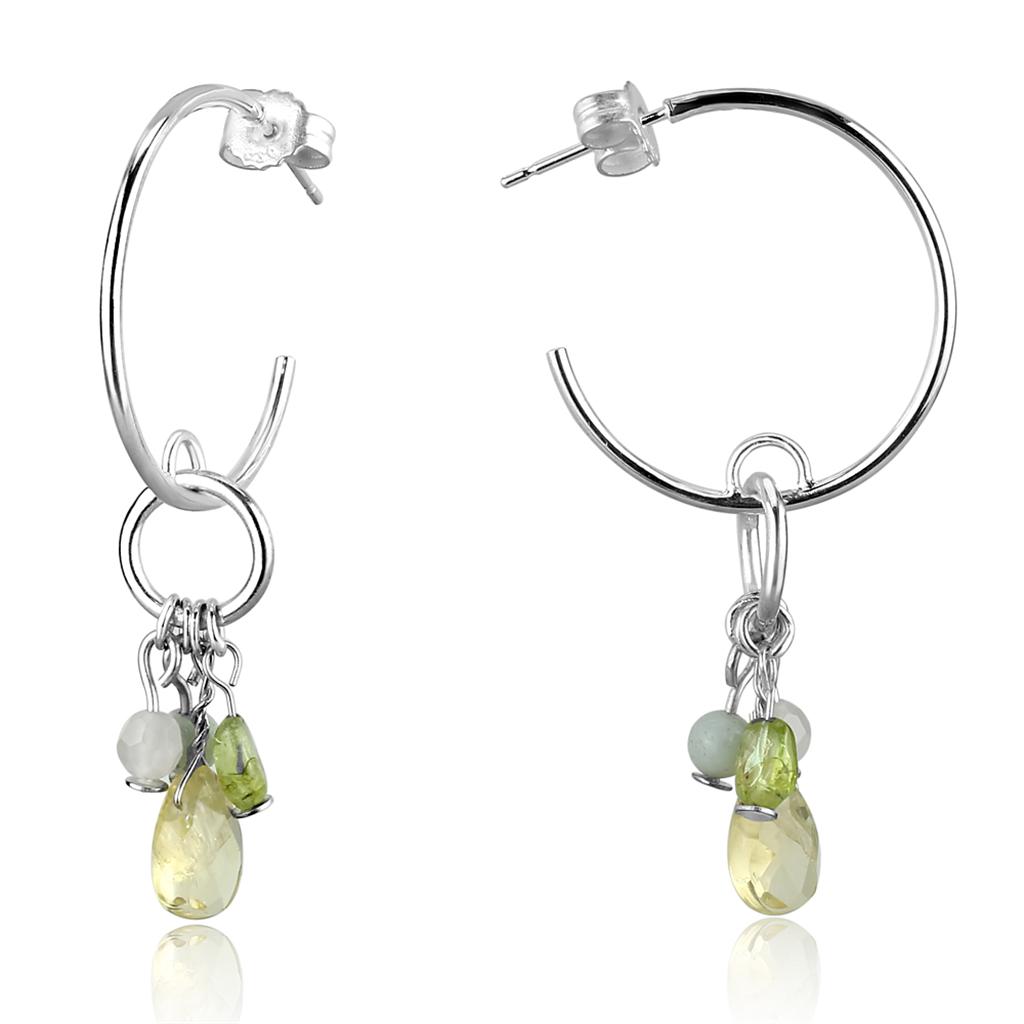 JCES785 Silver 925 Sterling Silver Earrings with Synthetic Glass Bead in Multi Color