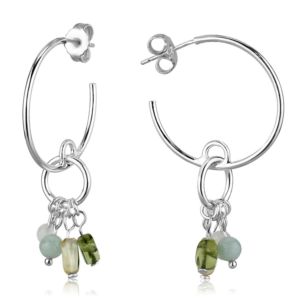 JCES788 Silver 925 Sterling Silver Earrings with Synthetic Glass Bead in Multi Color