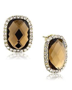 JCE1457 IP Gold(Ion Plating) Stainless Steel Earrings with Synthetic Synthetic Glass in Smoked Quartz