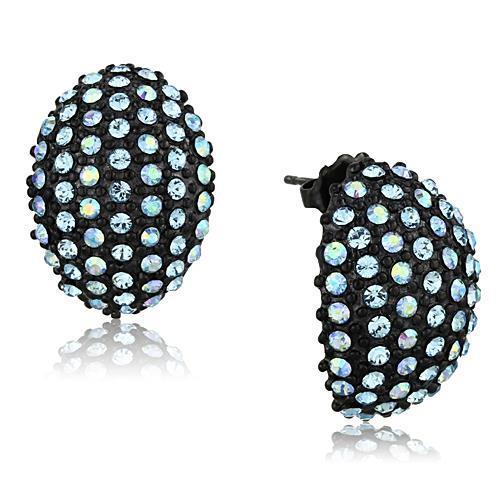 JCE1459 IP Black(Ion Plating) Stainless Steel Earrings with Top Grade Crystal  in Aquamarine AB