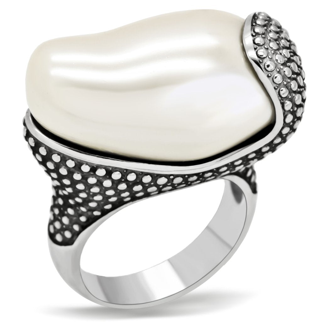 JCE212 High polished (no plating) Stainless Steel Ring with Synthetic Synthetic Stone in White