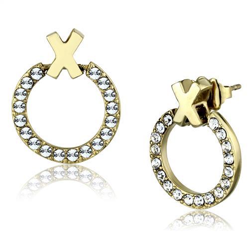 JCE2271 IP Gold(Ion Plating) Stainless Steel Earrings with Top Grade Crystal  in Clear