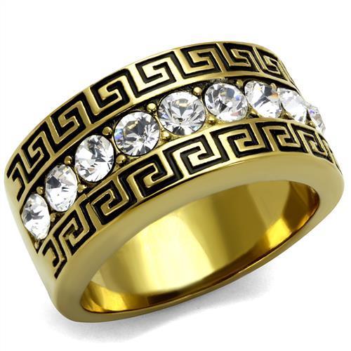 JCE2310 IP Gold(Ion Plating) Stainless Steel Ring with Top Grade Crystal  in Clear
