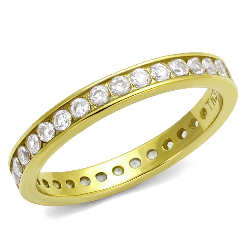JCE2343G IP Gold(Ion Plating) Stainless Steel Ring with AAA Grade CZ  in Clear