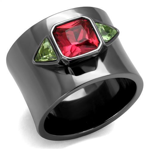 JCE2556 IP Light Black  (IP Gun) Stainless Steel Ring with Synthetic Synthetic Glass in Multi Color