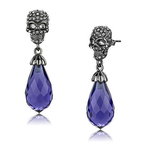 JCE2574 IP Light Black  (IP Gun) Stainless Steel Earrings with Synthetic Synthetic Glass in Tanzanite
