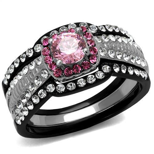 JCE2651 Two-Tone IP Black (Ion Plating) Stainless Steel Ring with AAA Grade CZ  in Light Rose