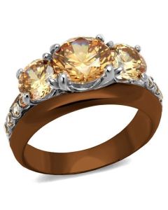 JCE2656 Two Tone IP Light Brown (IP Light coffee) Stainless Steel Ring with AAA Grade CZ  in Champagne