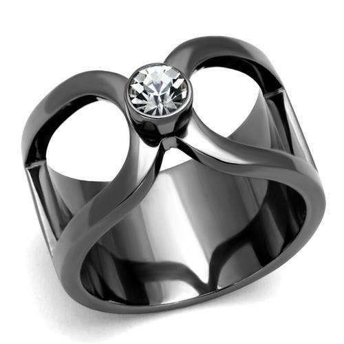 JCE2897 IP Light Black  (IP Gun) Stainless Steel Ring with Top Grade Crystal  in Clear