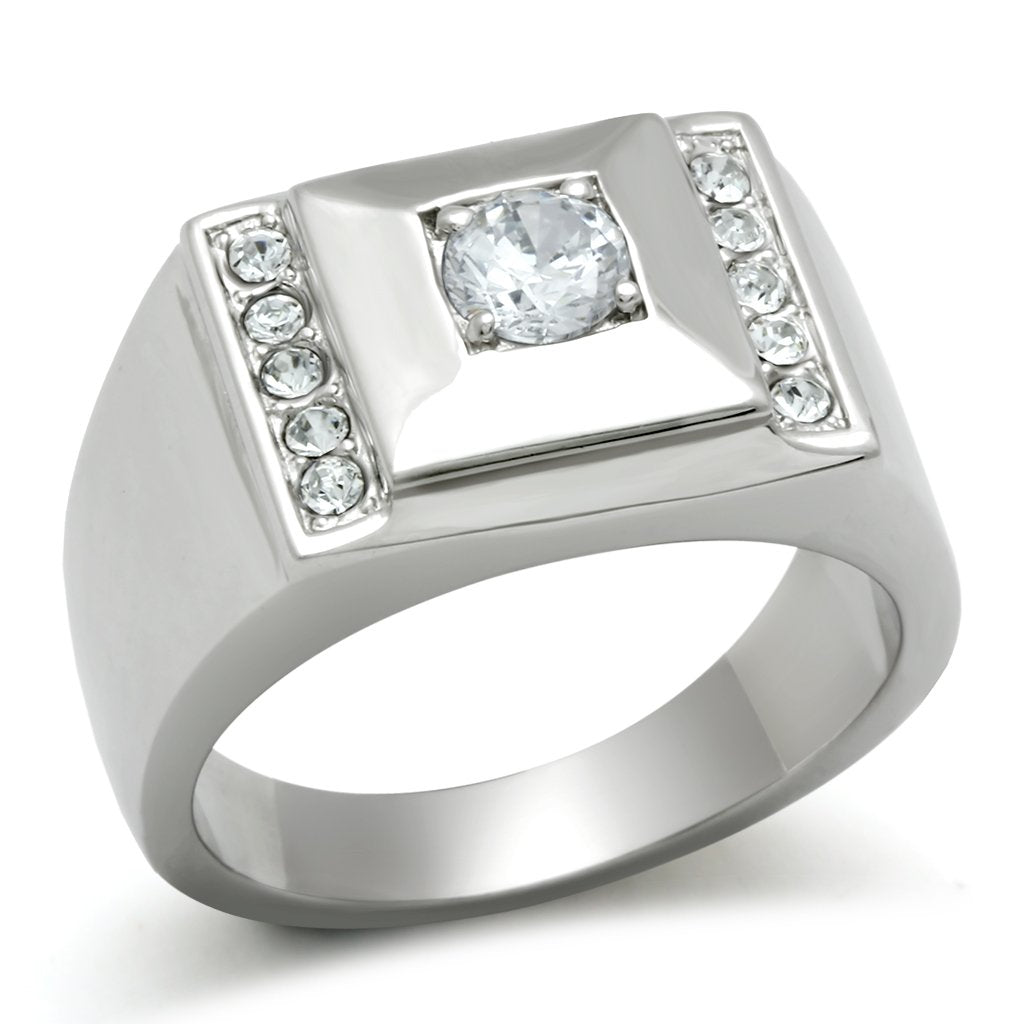 JCE317 High polished (no plating) Stainless Steel Ring with AAA Grade CZ  in Clear