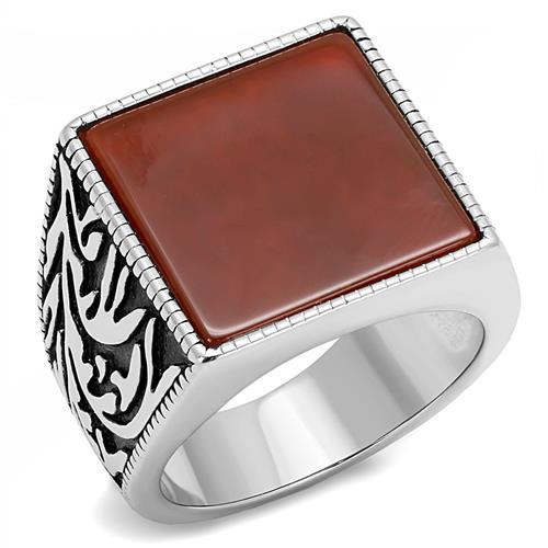 JCE3189 High polished (no plating) Stainless Steel Ring with Semi-Precious Agate in Siam