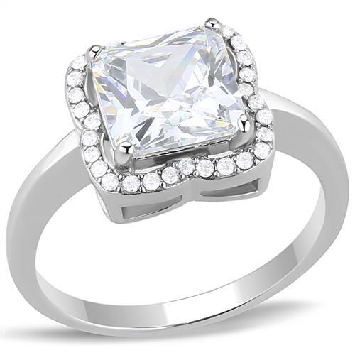 JCE3242 High polished (no plating) Stainless Steel Ring with AAA Grade CZ  in Clear