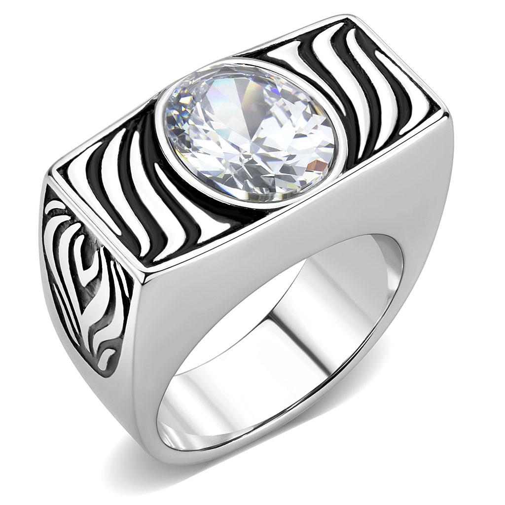 JCE3620 High polished (no plating) Stainless Steel Ring with AAA Grade CZ  in Clear