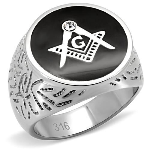 JCE8X034 High polished (no plating) Stainless Steel Ring with Top Grade Crystal  in Clear