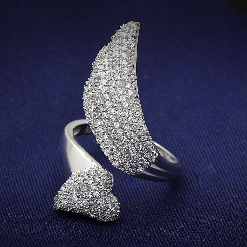 JCE014 Rhodium 925 Sterling Silver Ring with AAA Grade CZ  in Clear