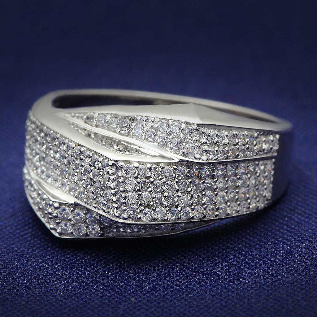 JCE018 Rhodium 925 Sterling Silver Ring with AAA Grade CZ  in Clear