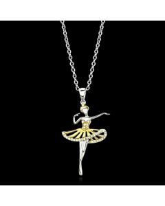 JCE156 Gold+Rhodium 925 Sterling Silver Chain Pendant with AAA Grade CZ  in Topaz