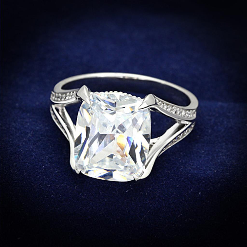 JCE174 Rhodium 925 Sterling Silver Ring with AAA Grade CZ  in Clear