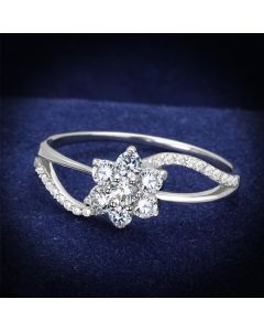 JCE182 Rhodium 925 Sterling Silver Ring with AAA Grade CZ  in Clear